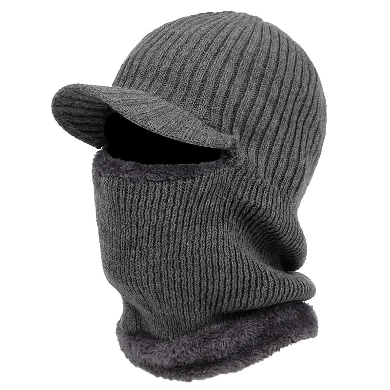 Knitted Balaclava with Visor Winter Hat Fleece Windproof Multifunctional Unisex Winter Sports | Sansoti