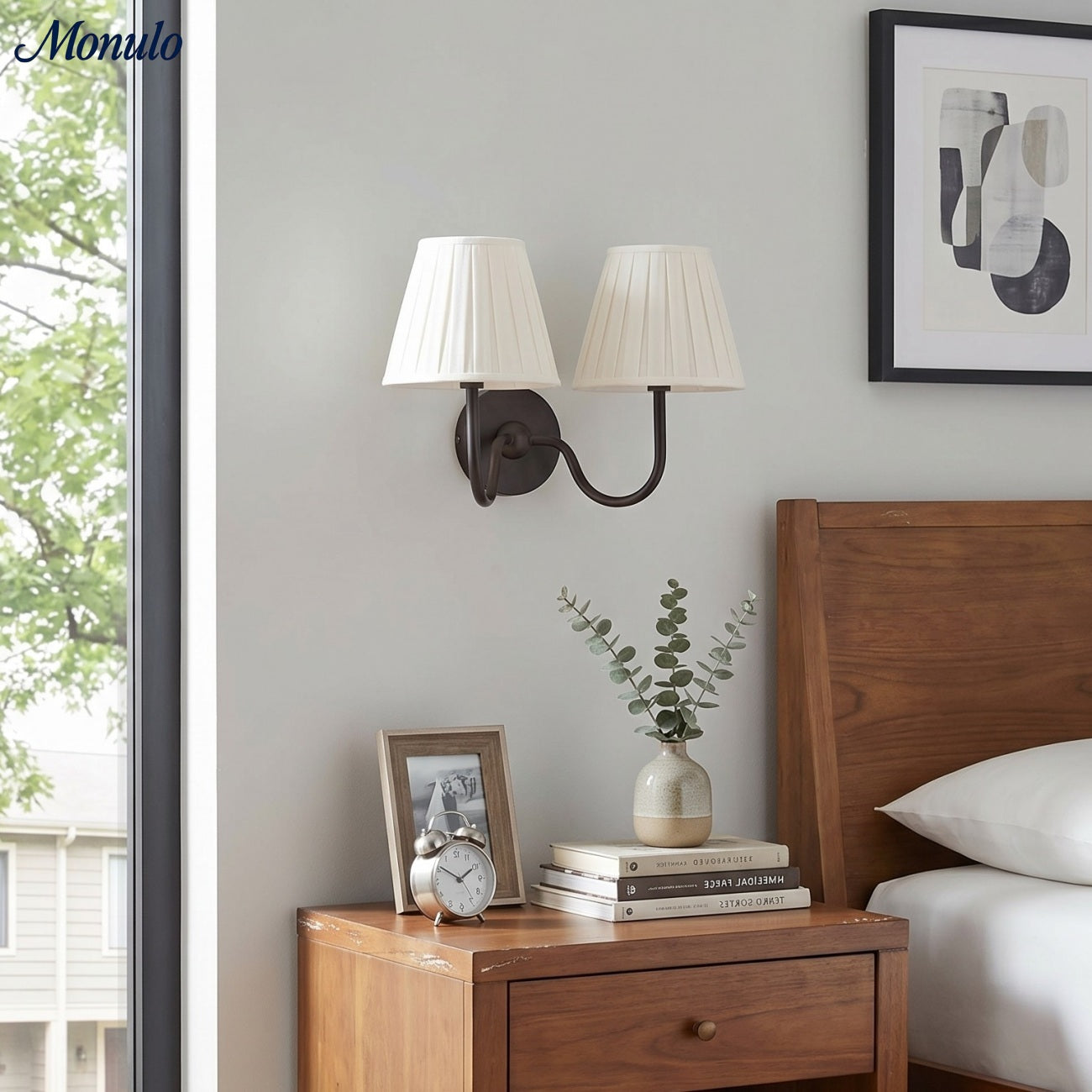 Wandlamp met Geplisseerde Stoffen Kap – Klassieke Verlichting voor Slaapkamer en Woonkamer | Sansoti