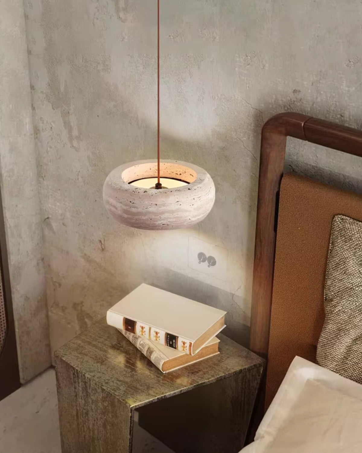 Vintage Hanglamp Crème Steentextuur Wabi Sabi Design | Scandinavische Eetkamer Verlichting Natuurlijke Sfeer Minimalistisch Interieur | Sansoti