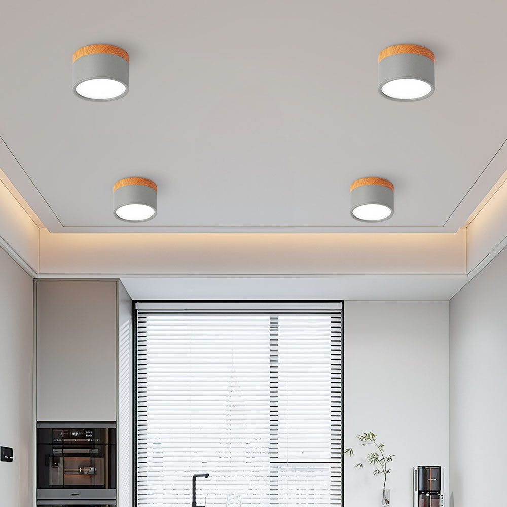 Cylinder kleine Deckenleuchte LED Holz modern Decke Flur Wohnzimmer kompakt Design | Restfield