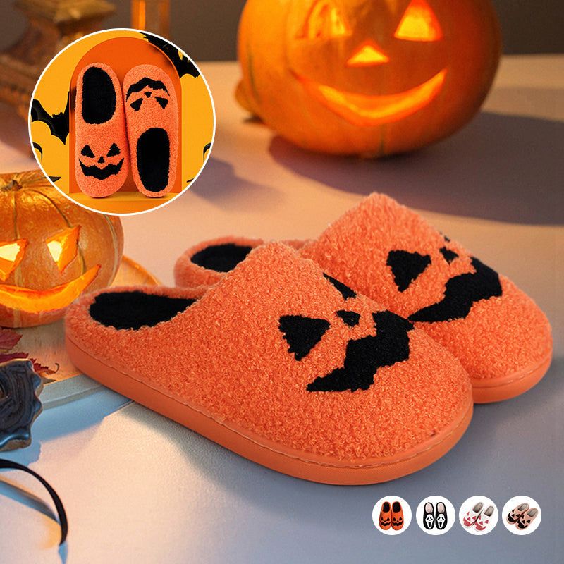 Halloween-Hausschuhe mit Kürbis- oder Geistermotiv, rutschfester Sohle, warmem Plüsch, bequem, unisex, Größe 37-44 | Sansoti