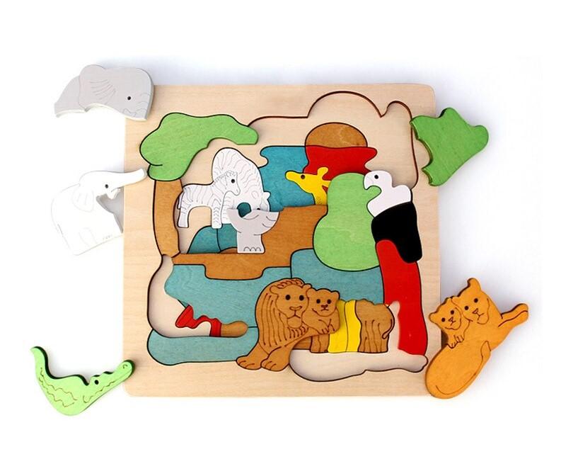 Puzzle en bois représentant des animaux à plusieurs niveaux, jouet éducatif pour reconnaître les couleurs et les formes, tout-petits et enfants | Sansoti