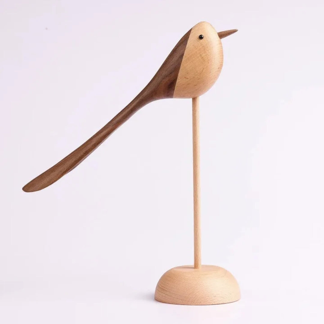 Holz-Vogelskulpturen, 2er-Set, skandinavisches Design, dekoratives Rot-Holz-Interieur-Objekt für das Wohnzimmer | Sansoti