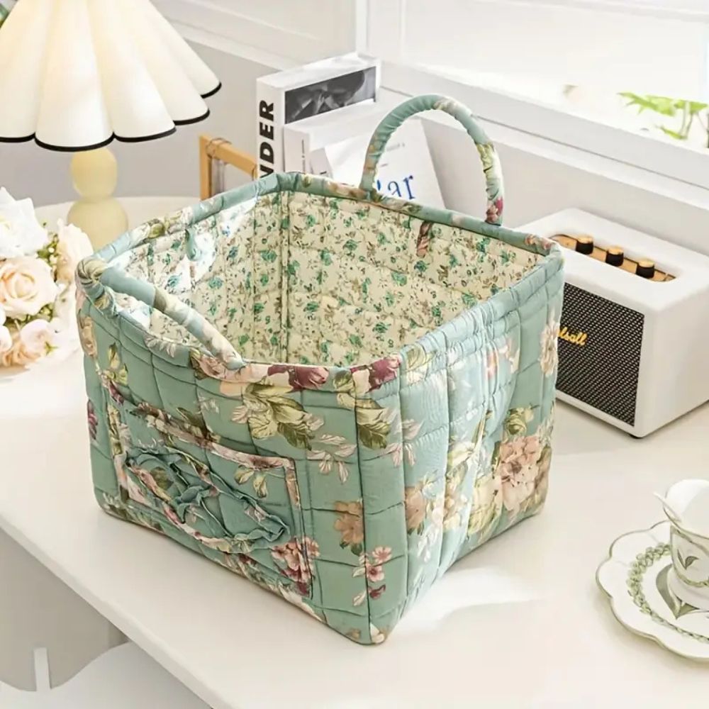 Canvas Opbergmand met Bloemenprint – Praktische Organizer voor Kleine Spullen en Schoenen | Sansoti