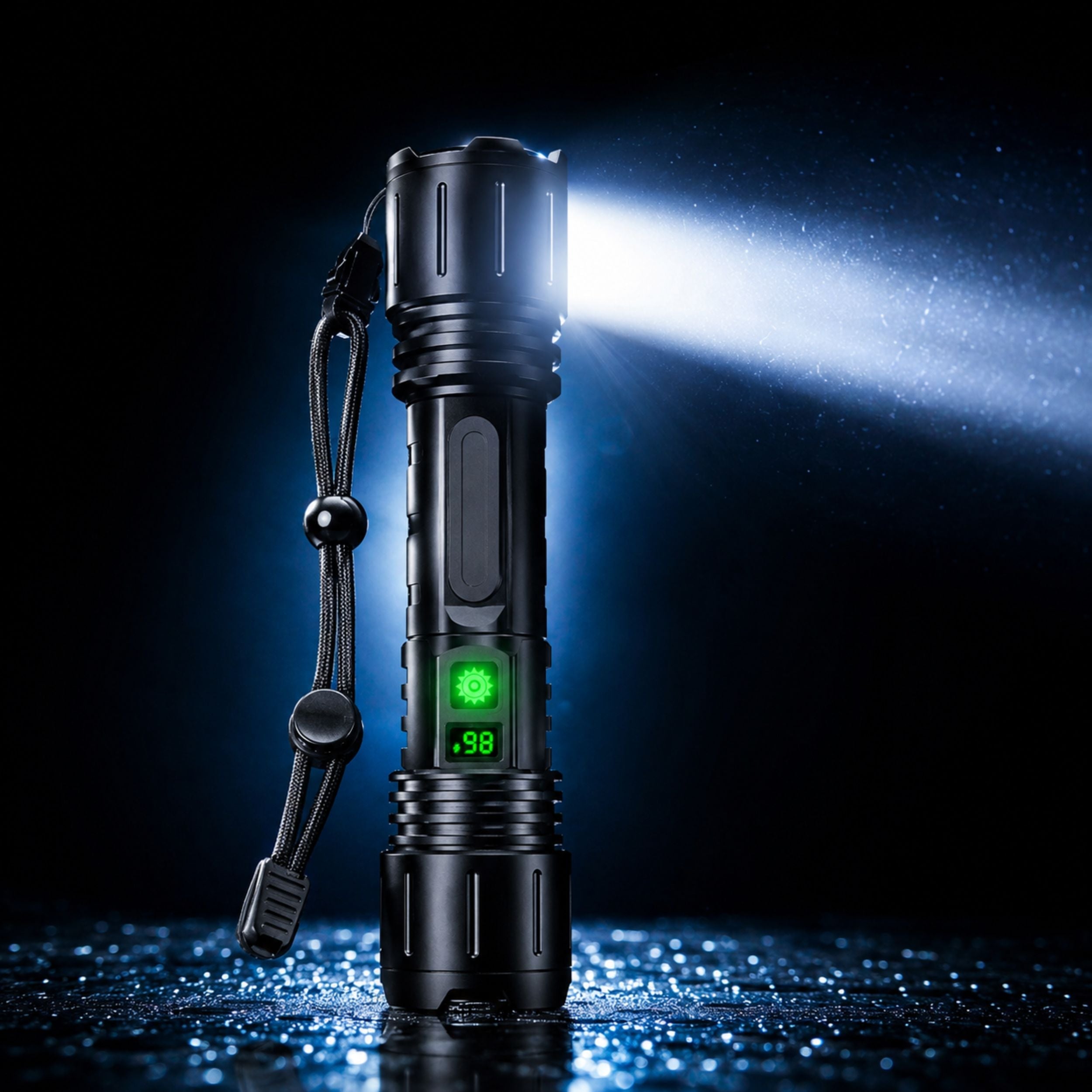 Tactische Zaklamp met Oplaadbare 5000mAh Batterij - Krachtige LED 100000 Lumen - Waterdicht & Schokbestendig - Met LCD Batterij-indicator & Powerbank Functie | Sansoti