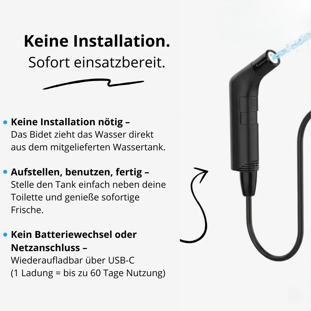 Tragbares Bidet ohne Installation, 60 Tage Akkulaufzeit, kompakt, hygienisch, für die Toilette zu Hause, unterwegs und auf Reisen | Sansoti