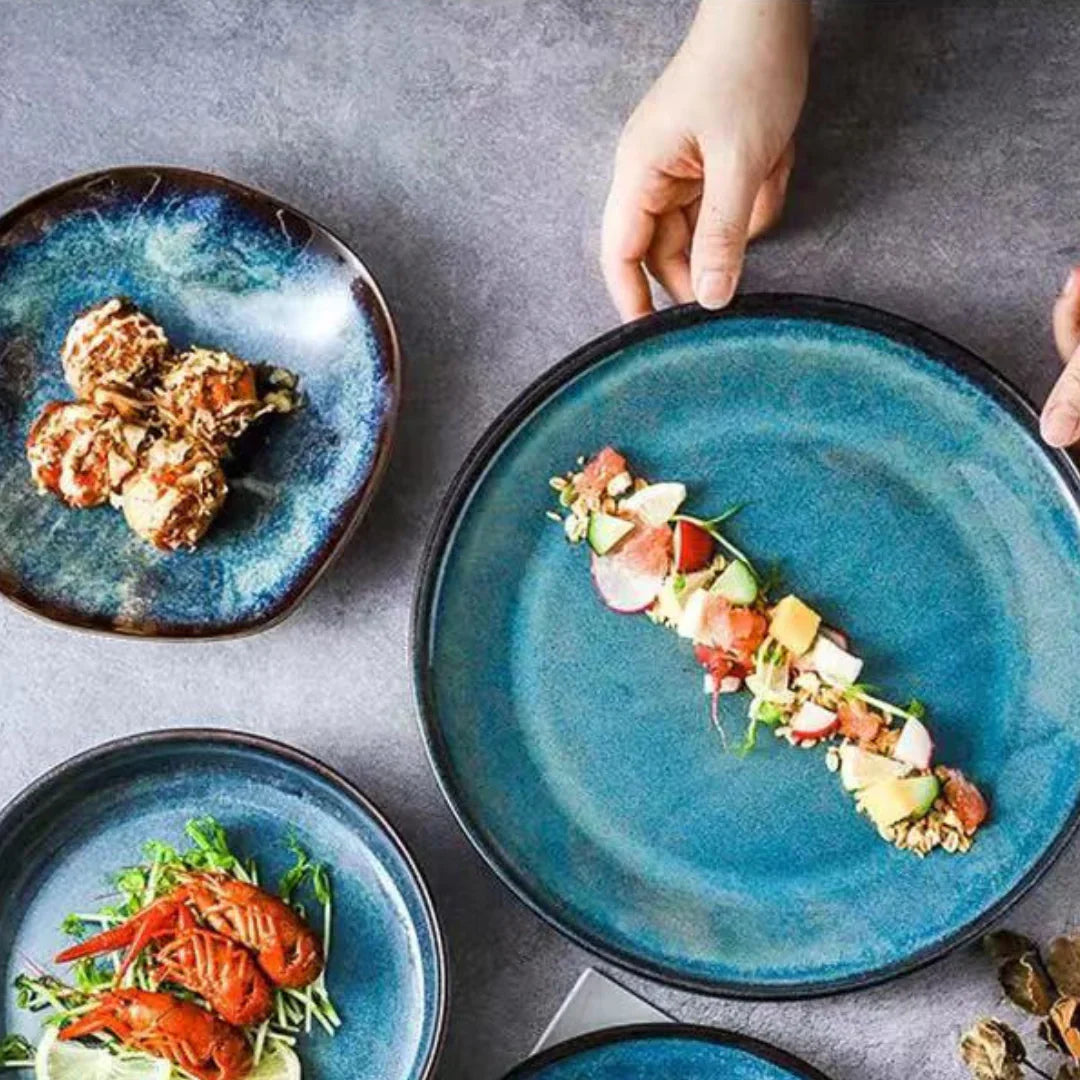 Serviesgoed Set 11-Delig Turquoise Geglazuurd Porselein Handgemaakt Rustiek Eetservies Borden Kommen Dinerborden Dessertborden | Sansoti