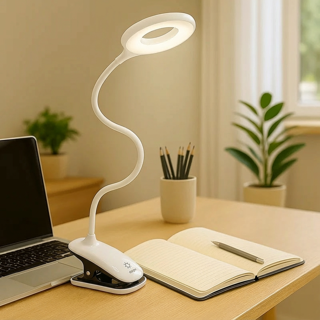 USB Oplaadbare Clip-On Leeslamp met Flexibele Zwanenhals en Dimbaar Licht | Bureauleeslamp | Studielamp | Bedlampje Lezen | Verstelbare Klem | Oplaadbaar | Sansoti