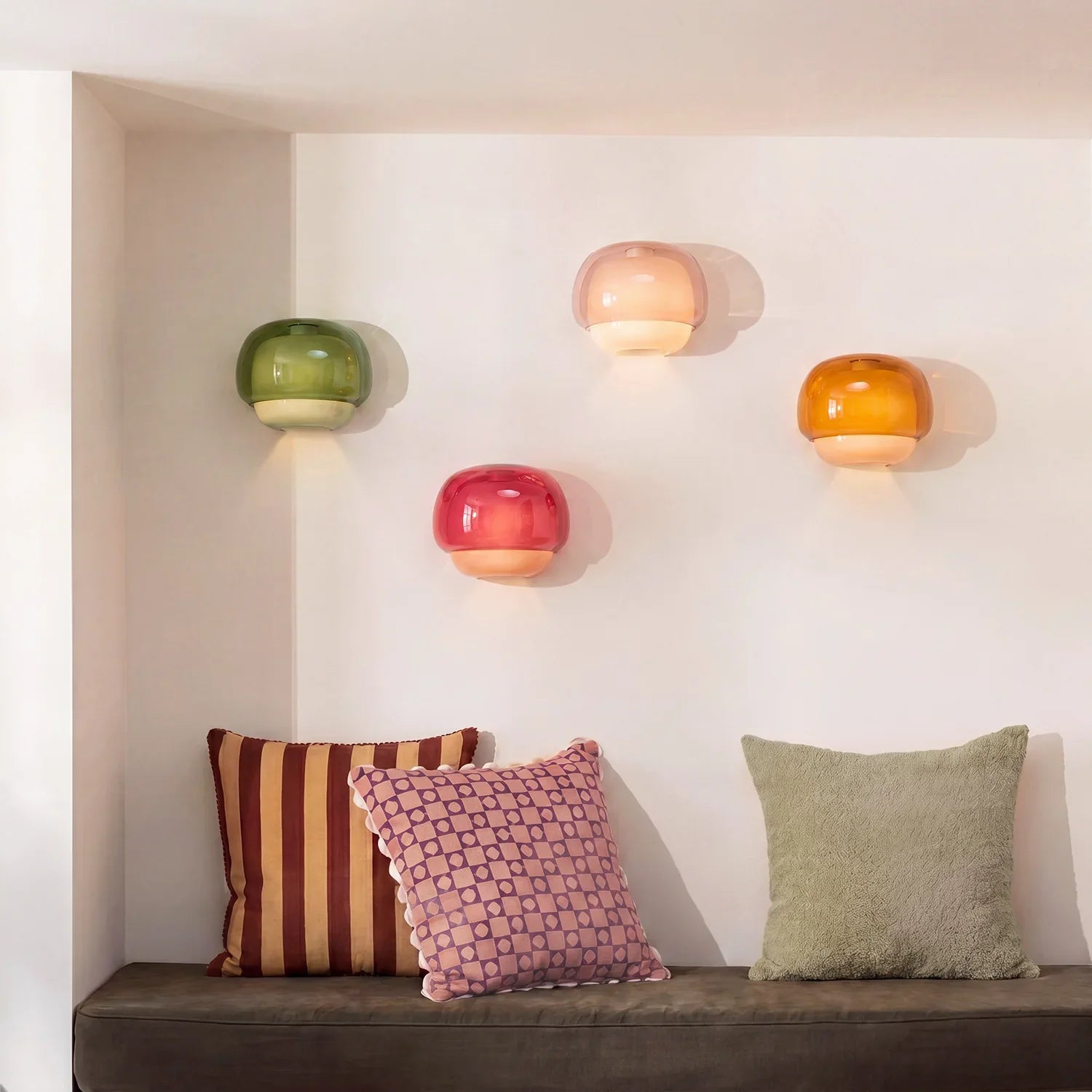 Moderne Glazen Wandlamp met Dubbele Paddenstoelkap – Kleurrijk Accent voor Slaapkamer en Gang | Sansoti