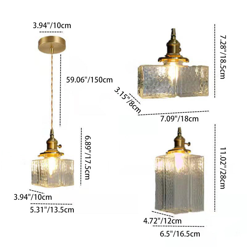 Vintage Hanglamp met Gegolfd Glas & IJzeren Armatuur – Vierkant/Rechthoekig – Scandinavisch Design voor Woonkamer | Sansoti