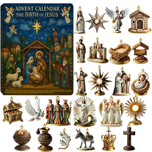 Adventskalender Kerstverhaal met 24 Figuurtjes voor Kerststalscène Bethlehem Decoratie Kerstmis December | Sansoti