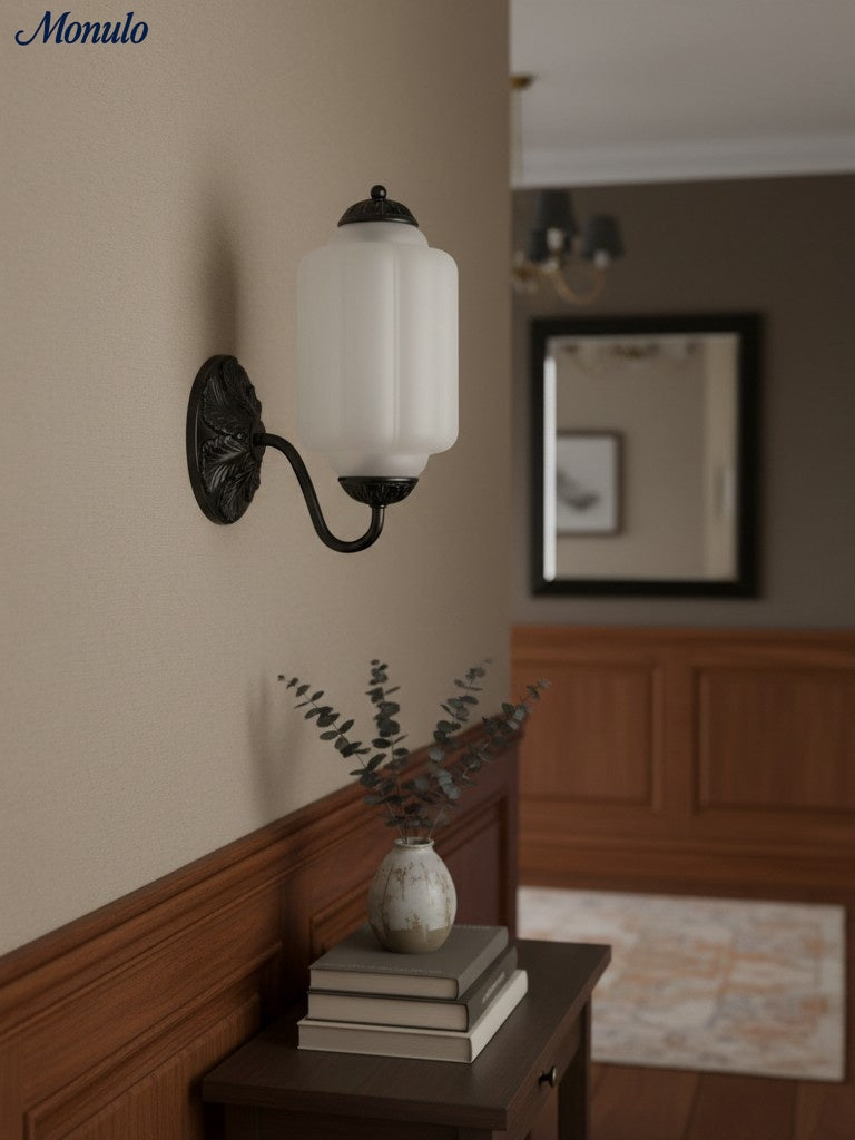 Melkglazen Wandlamp Eloise voor Hal en Slaapkamer | Vintage Wandverlichting met Melkwit Glas | Sansoti