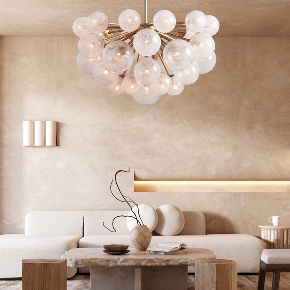 Lustre à boules en verre soufflé à la main avec effet de bulles, laiton, noir, nickel, suspensions réglables | Sansoti