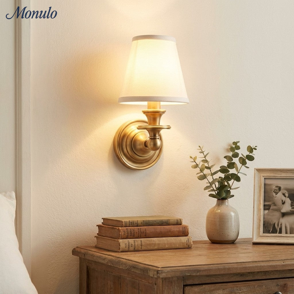 Wandlamp met stoffen kap en zwanenhalsarm – smeedijzeren armatuur met verstelbare leeslamp | Sansoti