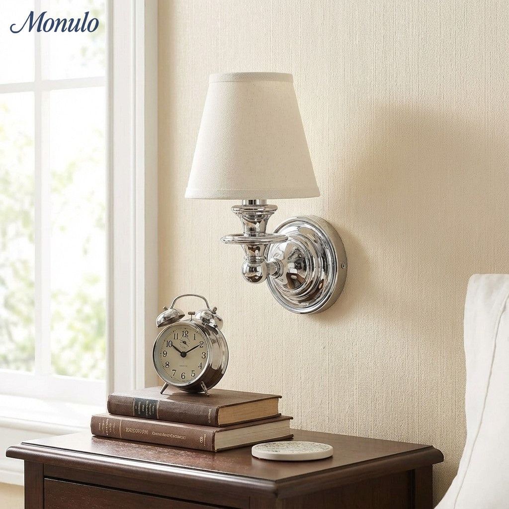 Wandlamp met stoffen kap en zwanenhalsarm – smeedijzeren armatuur met verstelbare leeslamp | Sansoti