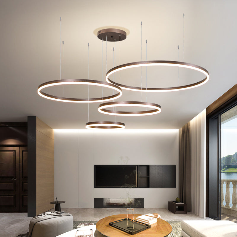 Modern Circular Pendant Light Metal LED Dimmable Black Gold Brown Living Room Dining Room Bedroom Adjustable | Sansoti
