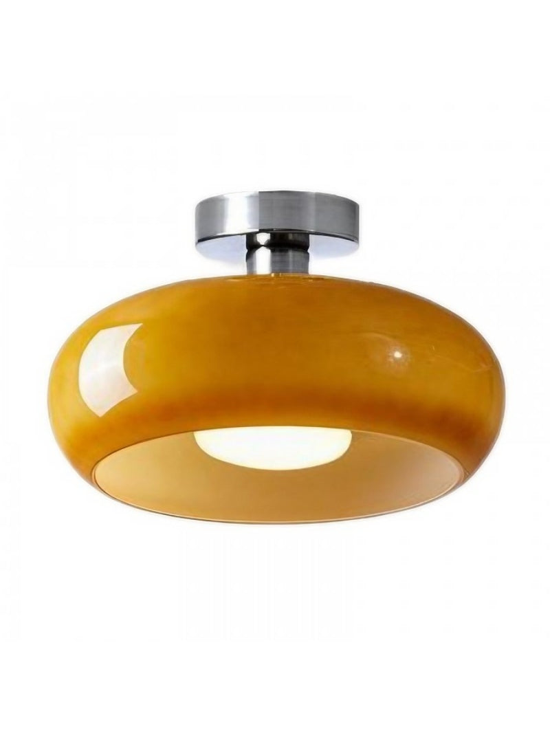 Plafondlamp Glazen Schijf Bauhaus Design Messing of Chroom Oranjegeel of Wit Glas Retro Stijlvolle Verlichting | Sansoti
