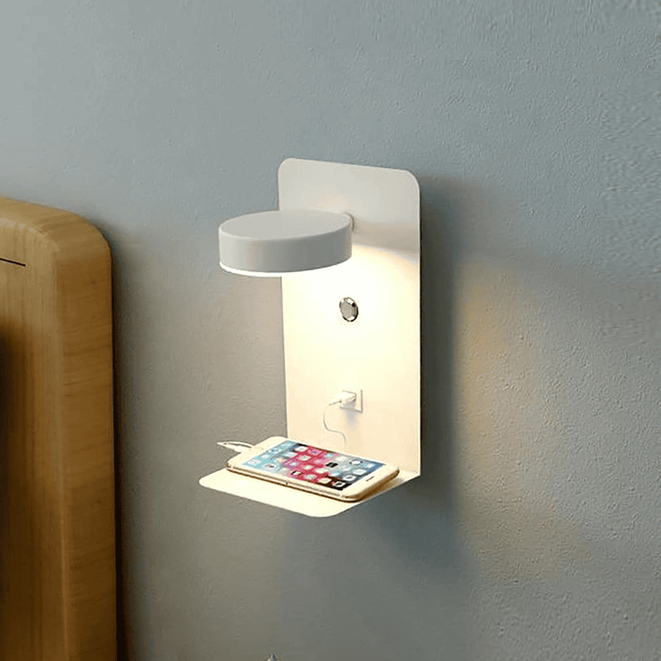 Moderne Wandlampe mit Ladeplatte und USB-Anschluss für Schlafzimmer Bettwandbeleuchtung mit warmem Stimmungslicht | Restfield