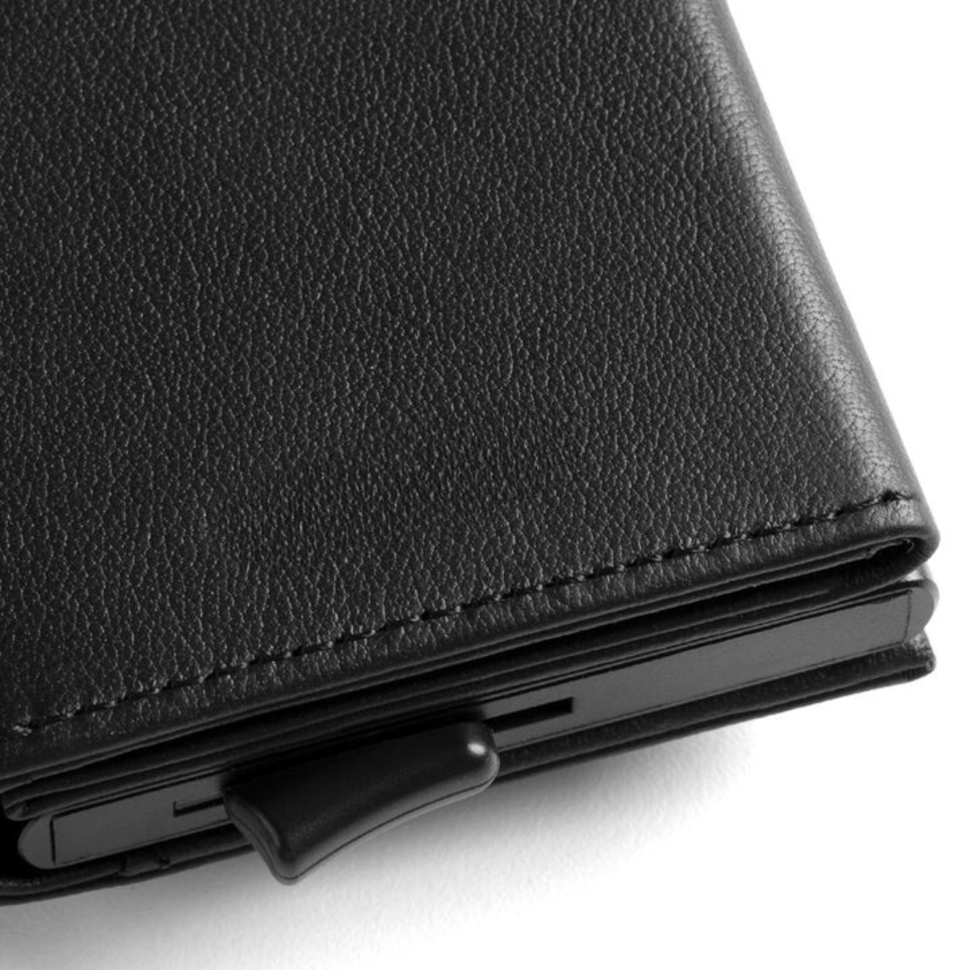 Portemonnee Leer Slim RFID Blokkering 14 Kaarten Aluminium Drukknop Handgemaakt Premium | Sansoti