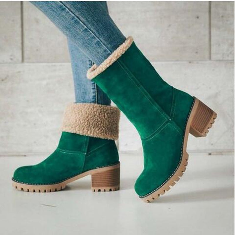 Winterlaarzen Dames met Lage Blokhak Comfortabel Antislip Warme Voering Stretch Zwart Groen Rood Elegante Laarzen | Sansoti