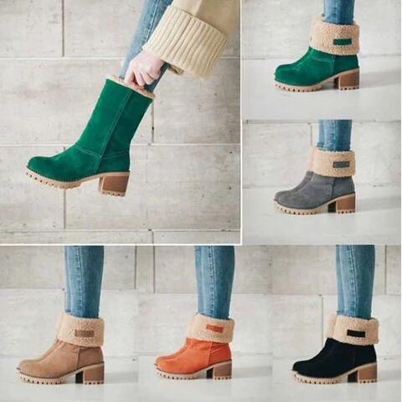 Winterlaarzen Dames met Lage Blokhak Comfortabel Antislip Warme Voering Stretch Zwart Groen Rood Elegante Laarzen | Sansoti