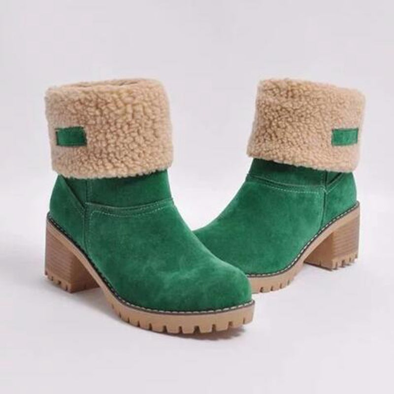 Winterlaarzen Dames met Lage Blokhak Comfortabel Antislip Warme Voering Stretch Zwart Groen Rood Elegante Laarzen | Sansoti