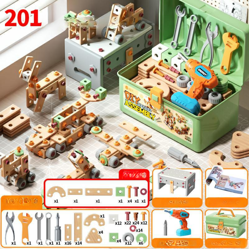 Houten Speelgoed Gereedschapsset voor Kinderen Constructieset met Koffer & Accessoires | Sansoti