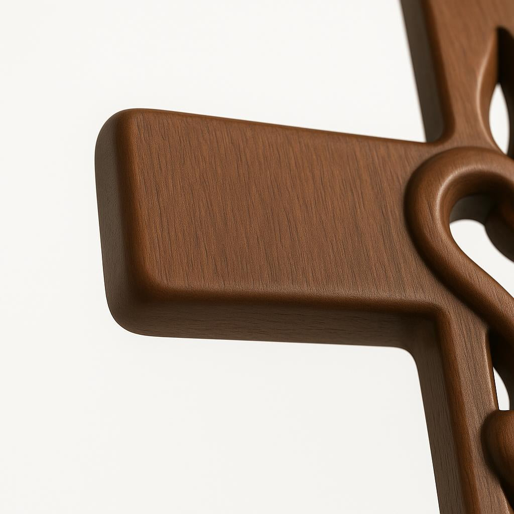 Houten Wandkruis met Gevlochten Harten — Decoratieve Wandversiering voor Geloofsmomenten | Sansoti
