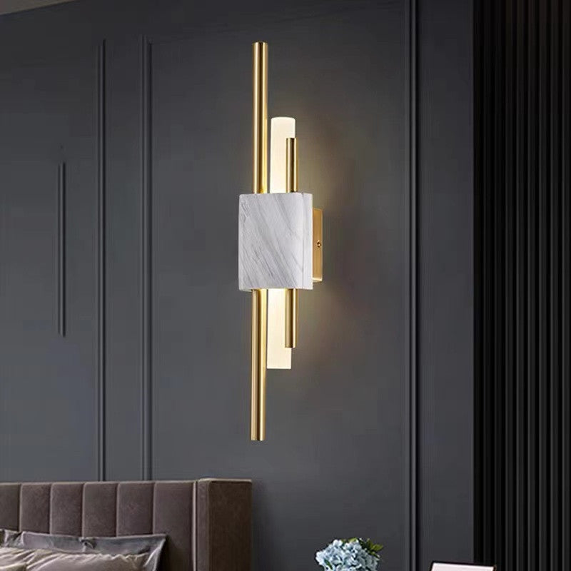 Applique murale moderne en métal et marbre, LED, lumière blanche chaude, chambre, salon, couloir, éclairage intérieur élégant | Sansoti