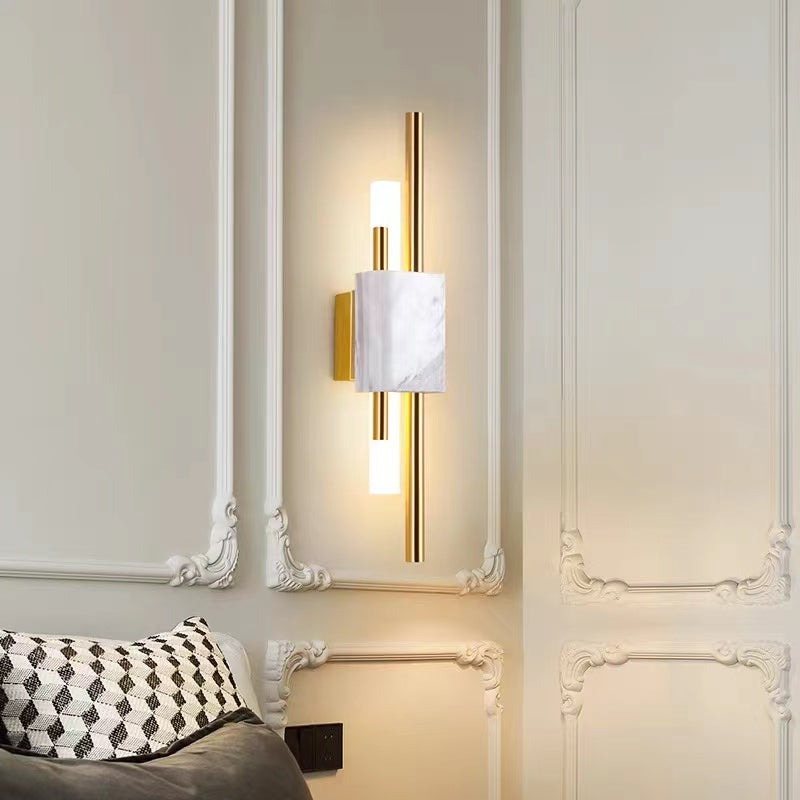 Applique murale moderne en métal et marbre, LED, lumière blanche chaude, chambre, salon, couloir, éclairage intérieur élégant | Sansoti