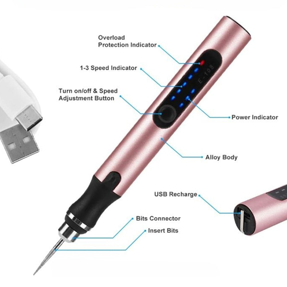 Graveerpen Oplaadbaar USB-C Variabel Toerental Precisiewerk Graveren Hobby Creatief Gereedschap DIY Handwerk | Sansoti