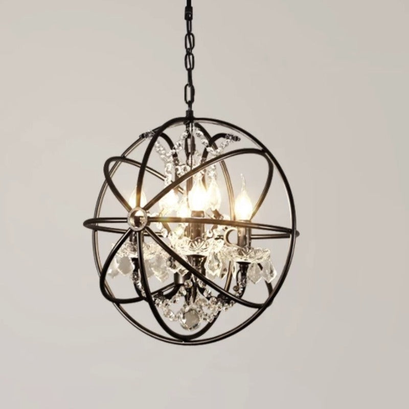 Pendant Light Metal Crystal 4 Lights Black Rust Vintage Ambient Light Living Room Dining Room Bedroom Retro Design | Sansoti