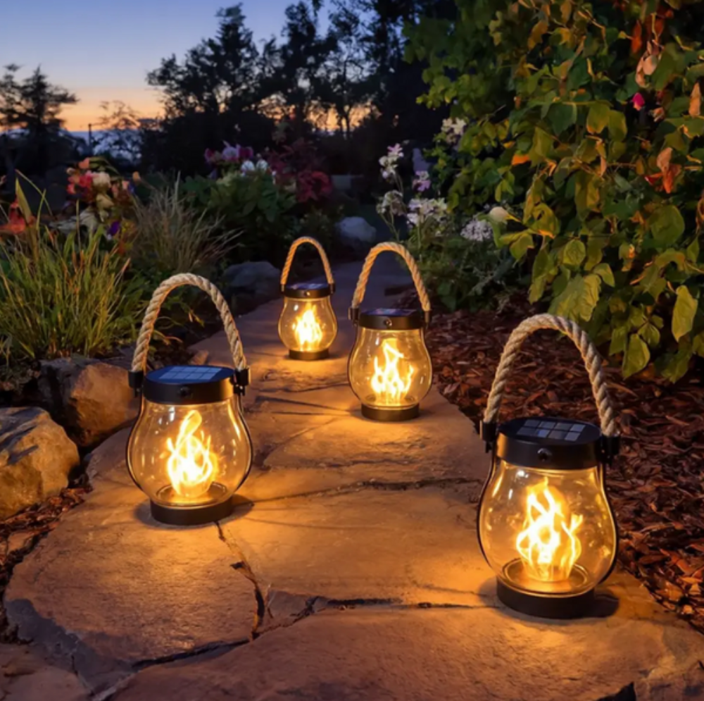 Solar Garden Lantern LED with Flame Effect Ambient Lighting Water-Resistant Garden Lamp for Patio Balcony & Garden | Sansoti