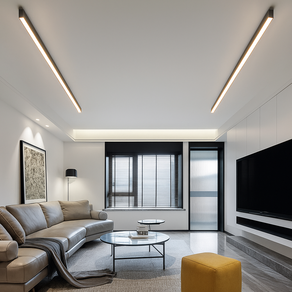 Plafonnier LED design scandinave en aluminium, blanc chaud, à intensité variable, pour salon et chambre, style moderne et élégant | Sansoti
