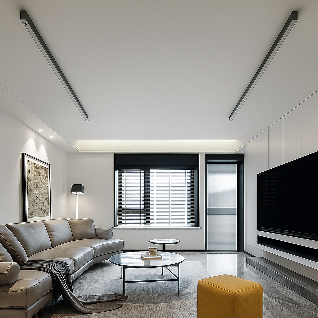 Plafonnier LED design scandinave en aluminium, blanc chaud, à intensité variable, pour salon et chambre, style moderne et élégant | Sansoti