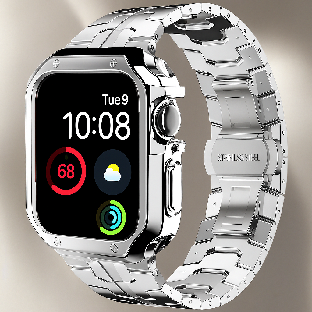 Metal Link Bracelet with Protective Case for Smartwatch 42mm 46mm 49mm Titanium Finish Watch Band Accessory | Sansoti
