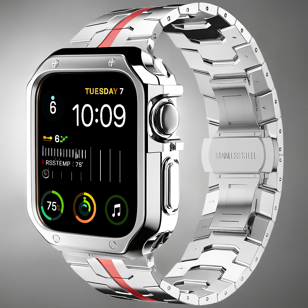 Metal Link Bracelet with Protective Case for Smartwatch 42mm 46mm 49mm Titanium Finish Watch Band Accessory | Sansoti