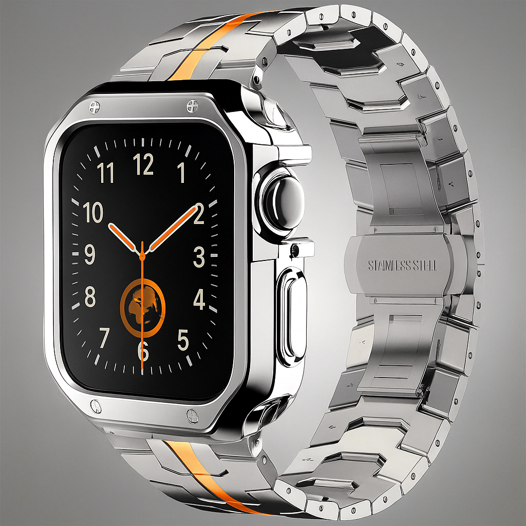 Metal Link Bracelet with Protective Case for Smartwatch 42mm 46mm 49mm Titanium Finish Watch Band Accessory | Sansoti