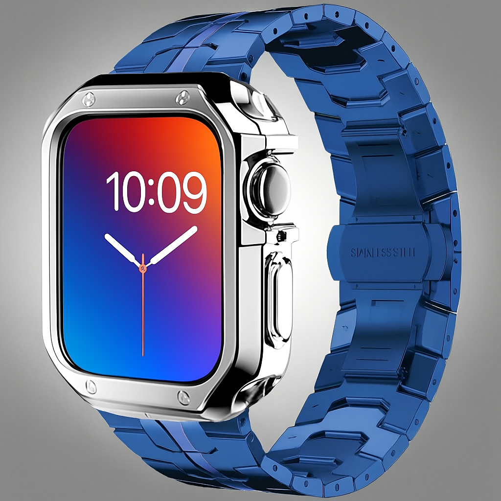 Metal Link Bracelet with Protective Case for Smartwatch 42mm 46mm 49mm Titanium Finish Watch Band Accessory | Sansoti
