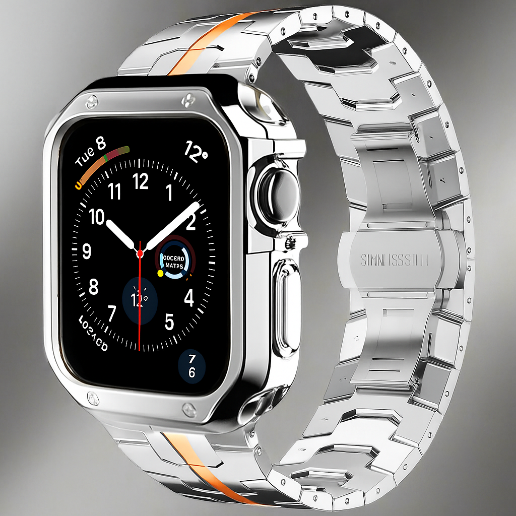Metal Link Bracelet with Protective Case for Smartwatch 42mm 46mm 49mm Titanium Finish Watch Band Accessory | Sansoti
