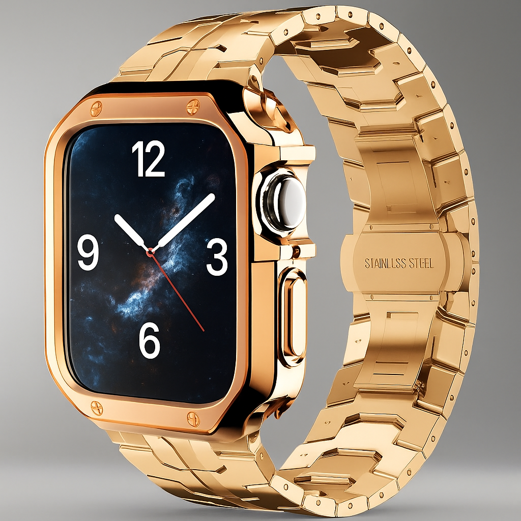 Metal Watch Band with Protective Case Butterfly Clasp Titanium Look Link Bracelet for Smartwatch Elegant | Sansoti