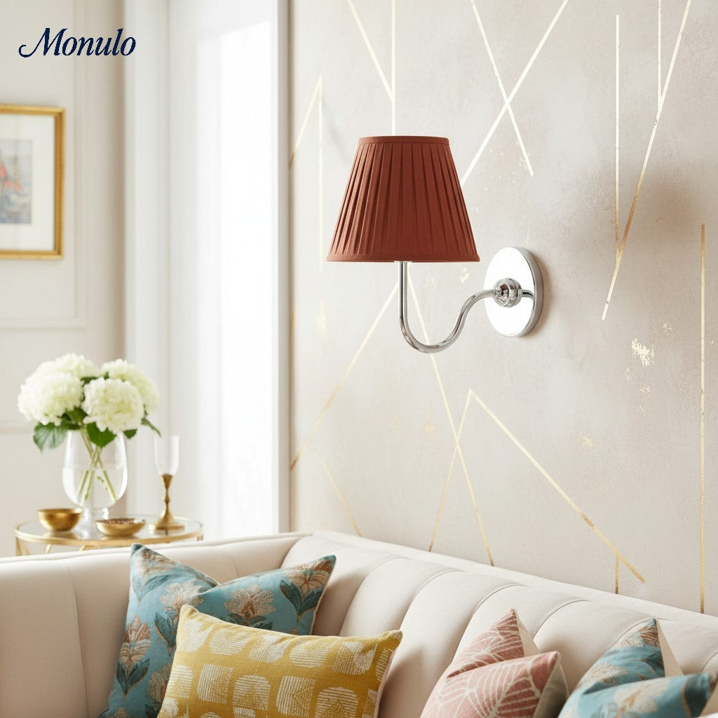 Wandlamp met Geplisseerde Stoffen Kap – Klassieke Verlichting voor Slaapkamer en Woonkamer | Sansoti