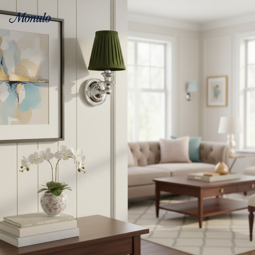Wandlamp met stoffen kap en zwanenhalsarm – smeedijzeren armatuur met verstelbare leeslamp | Sansoti