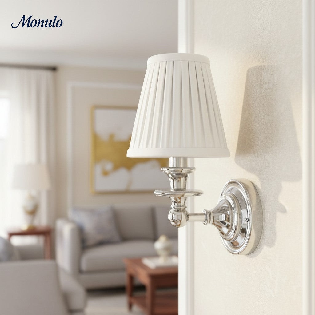 Wandlamp met stoffen kap en zwanenhalsarm – smeedijzeren armatuur met verstelbare leeslamp | Sansoti