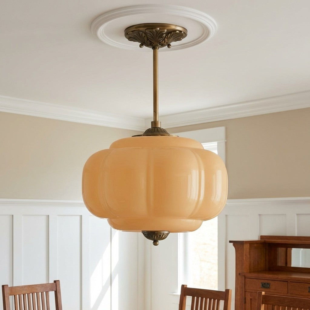 Vintage Melkglas Plafondlamp Geschulpt Rand Wit Roze Groen Blauw Helder Mat Glas Semi-Flush Hanglamp Messing Zwart Finish | Sansoti