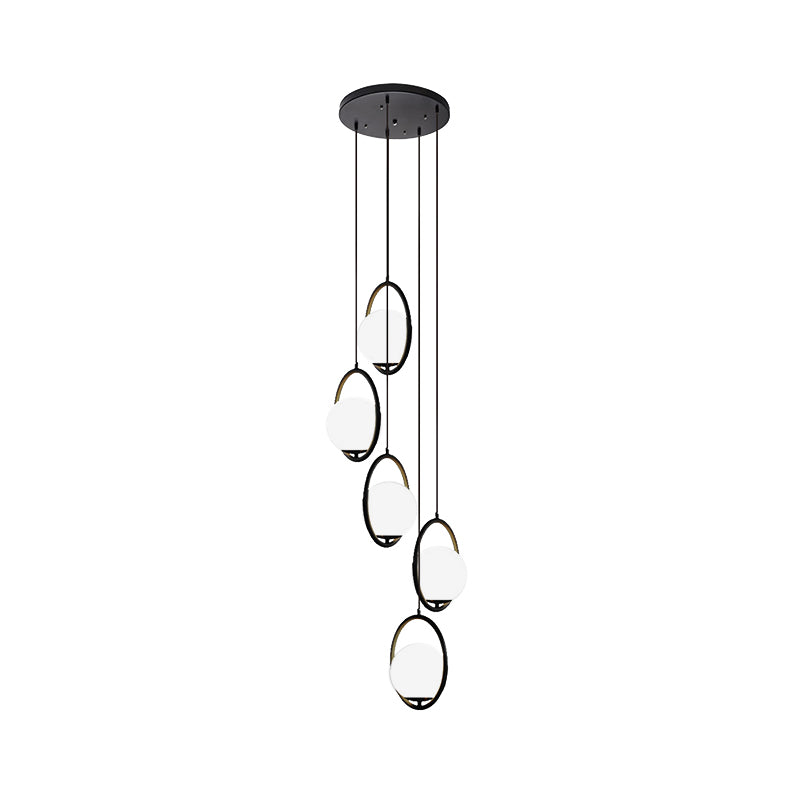 Glazen Bolkroonluchter – Zwart Metalen Hanglamp met Meerdere Glazen Bollen voor Trappenhuis, Eetkamer, Woonkamer | Sansoti