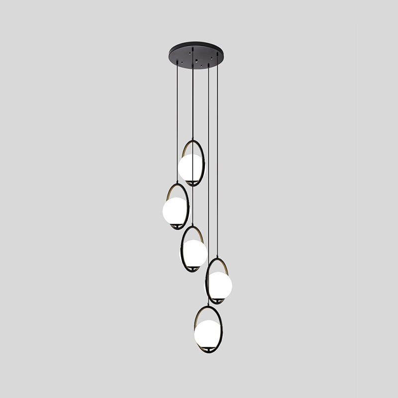 Glazen Bolkroonluchter – Zwart Metalen Hanglamp met Meerdere Glazen Bollen voor Trappenhuis, Eetkamer, Woonkamer | Sansoti