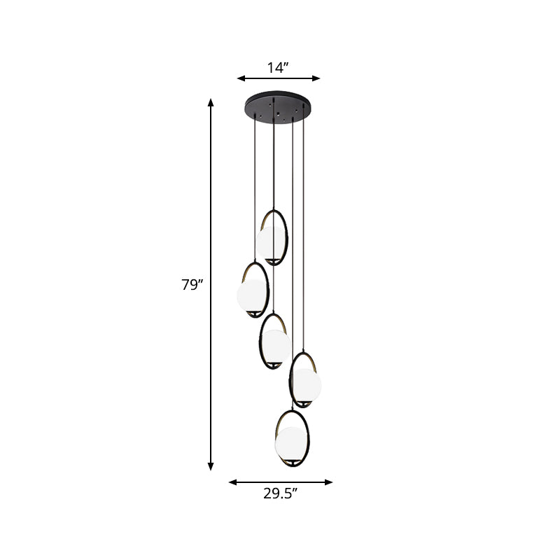 Glazen Bolkroonluchter – Zwart Metalen Hanglamp met Meerdere Glazen Bollen voor Trappenhuis, Eetkamer, Woonkamer | Sansoti