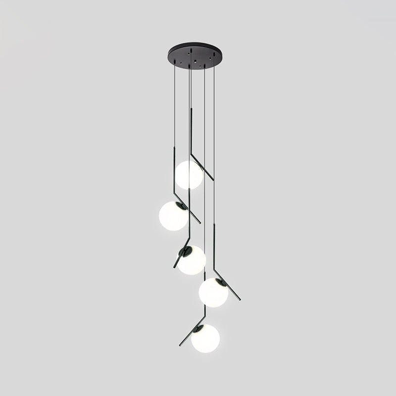 Glazen Bolkroonluchter – Zwart Metalen Hanglamp met Meerdere Glazen Bollen voor Trappenhuis, Eetkamer, Woonkamer | Sansoti