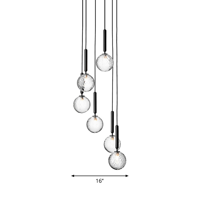 Glazen Bolkroonluchter – Zwart Metalen Hanglamp met Meerdere Glazen Bollen voor Trappenhuis, Eetkamer, Woonkamer | Sansoti